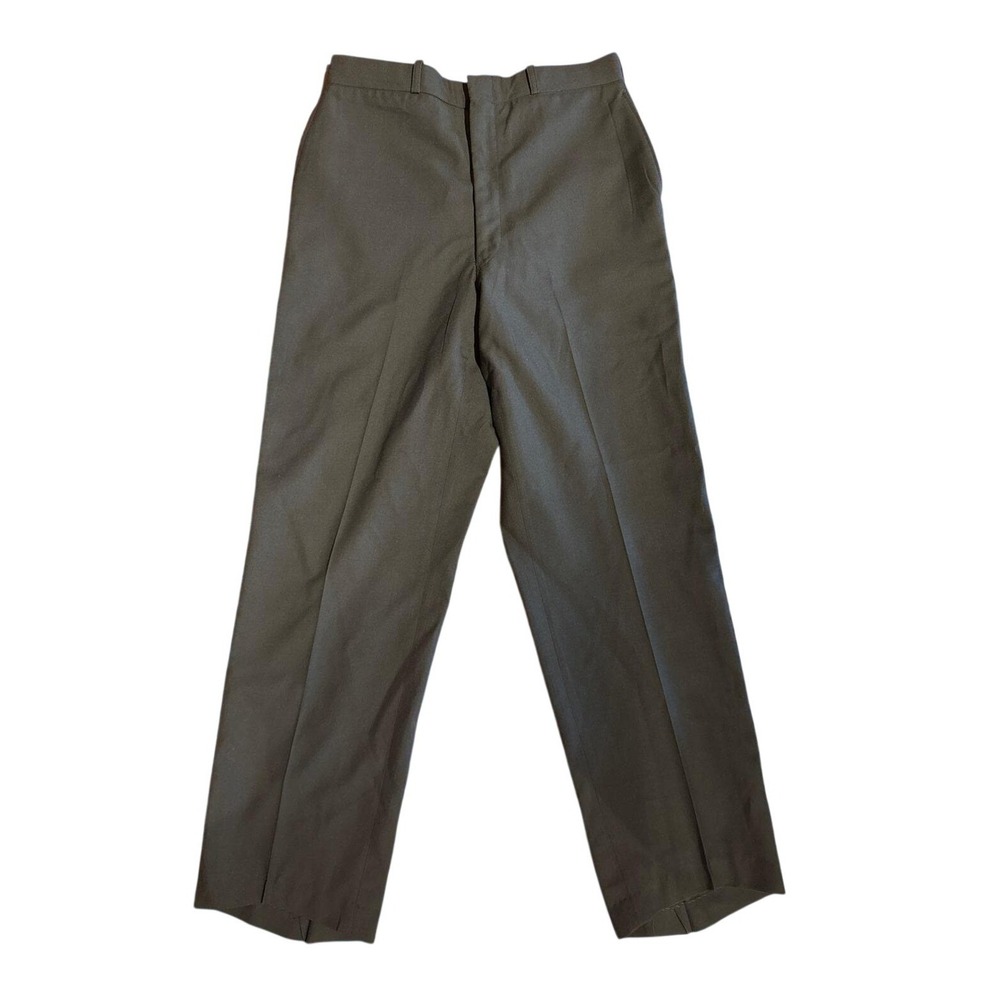 Vintage Mens Dark Green Wool Blend Dress Trousers Military Style Straight Leg